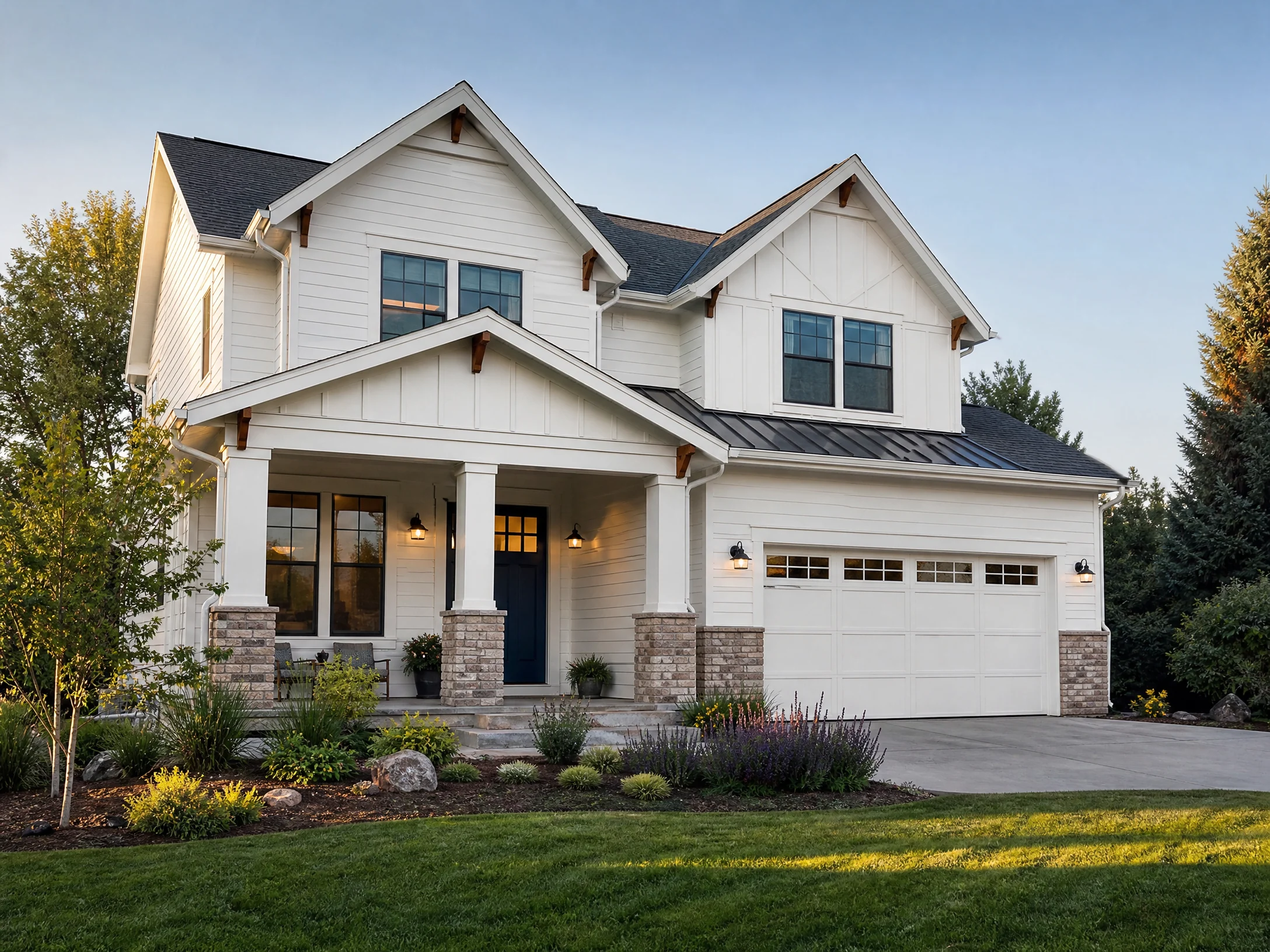 Freshly painted white exterior facade of a modern home